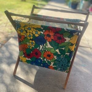 Vintage 70’s Sewing basket knitting vintage vibrant Floral Fabric Magazine Rack